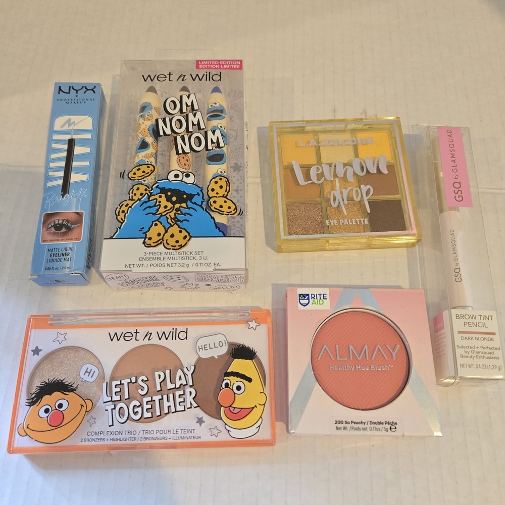 New Six Piece Mixed Makeup Lot Wet N Wild Almay La Colors Nyx Blush Eyeliner